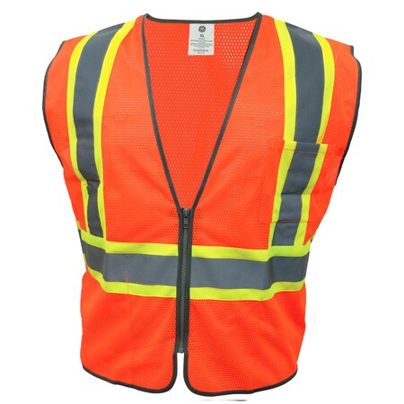 Safety Vest With Contrasting Trims, 2 Pocket, Orange, XL